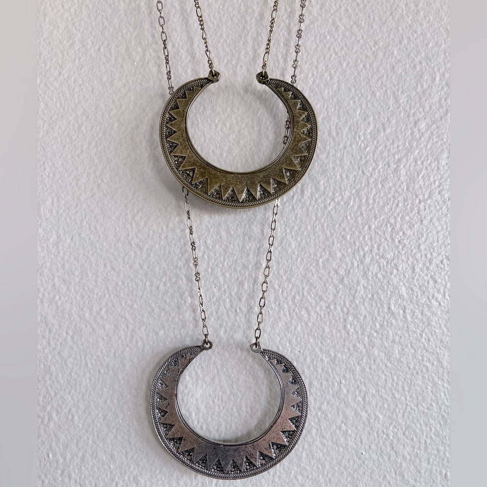 Free People Double Crescent Moon Necklace (Bronze and Silver)